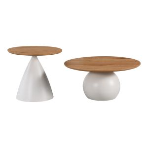 Холни маси Caple комплект от 2 бели метални и MDF маси в естествен нюанс