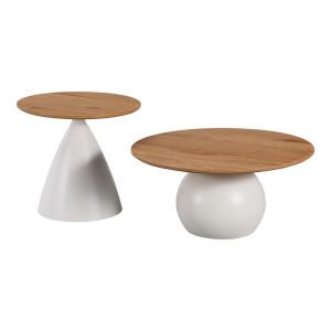 Холни маси Caple комплект от 2 бели метални и MDF маси в естествен нюанс