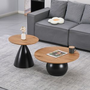 Холни маси Caple комплект от 2 черни метални и MDF маси в естествен цвят