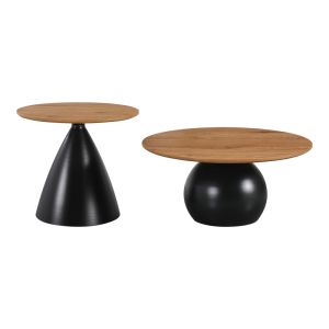 Холни маси Caple комплект от 2 черни метални и MDF маси в естествен цвят