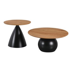 Холни маси Caple комплект от 2 черни метални и MDF маси в естествен цвят