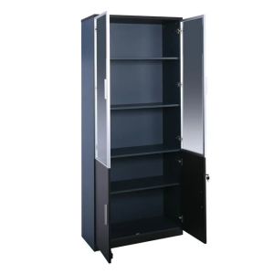 Advance офис библиотека с 3 рафта стъклени врати шкафче тъмен орех - Sky Grey 825