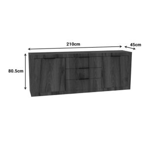 Doha buffet, walnut with oak, 210x45x80.5 cm