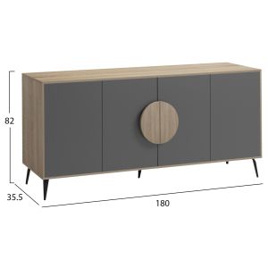 Savore HM18368.13 melamine buffet in sonama/gray - black metal legs 180X35.5X82ВСМ.