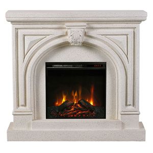 Decorative electric fireplace made of polyresin, white, with flame effect and blower (1400W) 105X27X99CM