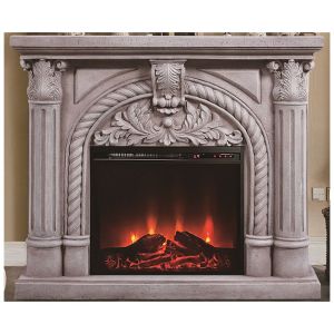 Decorative electric fireplace made of polyresin, gray, with flame effect and blower (1400W) 120X29X102CM