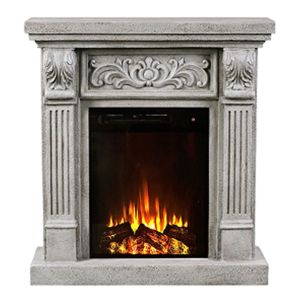 Decorative electric fireplace made of polyresin, gray, with flame effect and blower (1400W) 84X30.5X92CM