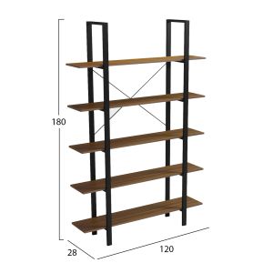 Етажерка Timote HM18375.03 метална рамка - меламин в орех 120X28X180ВСМ.