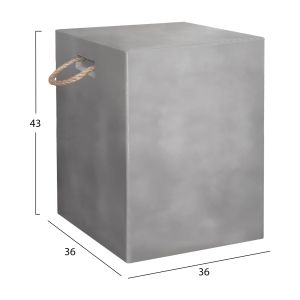 Square stool with rope handles Zak HM6581.01 fiber cement in gray 36X36X43HCM.