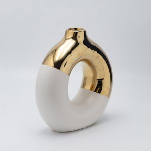 Керамична ваза бяла - златна 20.5X7.5X20.5СМ
