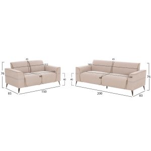 Sofa set 2 pieces Ferin HM6070.12 ecru fabric with metal legs