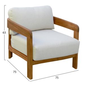Armchair FB96513 natural acacia wood - ecru cushions 75X75X63YEXM)
