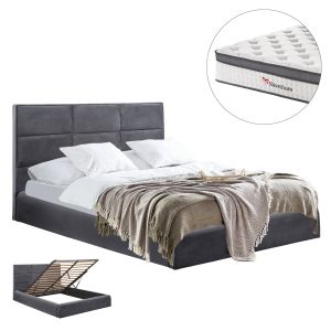 Bed with mattress & storage space Briley HM10807.01 gray velvet - for mattress 160X200CM.
