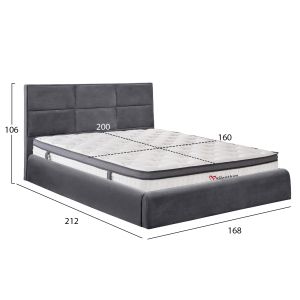 Bed with mattress & storage space Briley HM10807.01 gray velvet - for mattress 160X200CM.