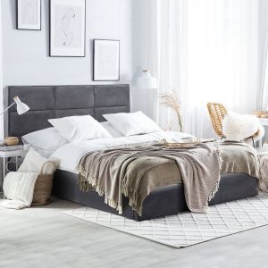 Bed with mattress & storage space Briley HM10807.01 gray velvet - for mattress 160X200CM.
