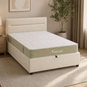 Bed with mattress and storage space Molito-Nemesis velvet ecru 120x200cm