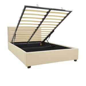 Bed with mattress and storage space Molito-Nemesis velvet ecru 120x200cm