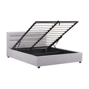 Bed with mattress and storage space Molito-Nemesis velvet gray 150x200cm