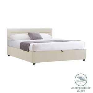 Bed with mattress and storage space Molito-Utopia velvet ecru 150x200cm