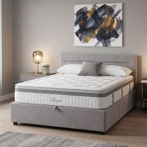 Bed with mattress and storage space Molito-Utopia velvet gray 150x200cm