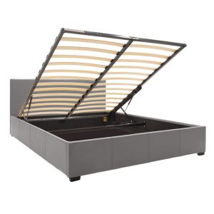 Bed with mattress and storage space Norse-Nemesis gray PU 160x200cm