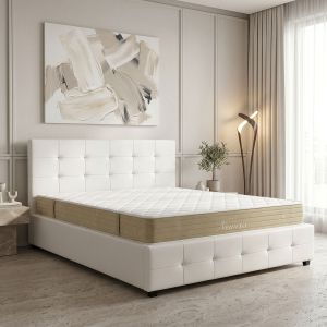 Bed with mattress and storage space Roi-Nemesis PU white 160x200cm