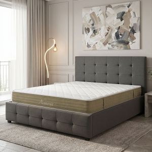 Bed with mattress and storage space Roi-Nemesis fabric, anthracite, 160x200 cm