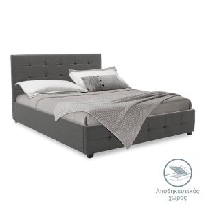 Bed with mattress and storage space Roi-Nemesis fabric, anthracite, 160x200 cm