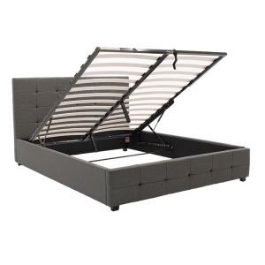Bed with mattress and storage space Roi-Nemesis fabric, anthracite, 160x200 cm