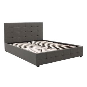 Bed with mattress and storage space Roi-Nemesis fabric, anthracite, 160x200 cm
