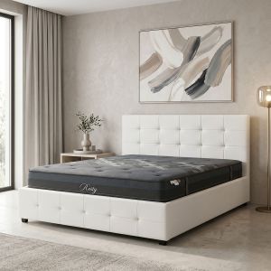 Bed with mattress and storage space Roi-Resty PU white 160x200cm