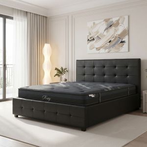 Bed with mattress and storage space Roi-Resty PU black 160x200cm