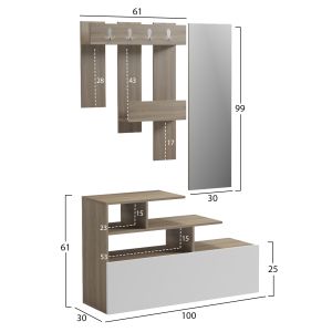Мебел за антре с огледало Mezzo HM18380.11 меламин в цвят сонама/бяло 100X30X61HCM
