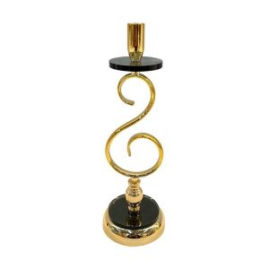 Metal candlestick - glass gold - black 12X12X37CM