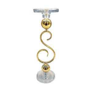 Metal candlestick - golden glass 11X11X38CM