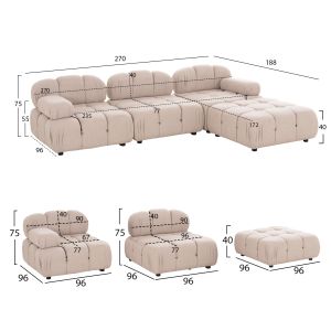 Polymorphic sofa HM6073.12 textured fabric in light beige color 290X196X76ВСМ.