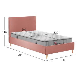 Semi-double bed with mattress Maylin HM10758.01 ash rose velvet mattress 120X200CM.