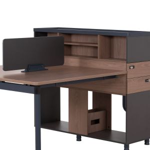 Работна станция за 4 места Mavix HM2158 меламин-метал в сиво/орех 280X123X110ВСМ.
