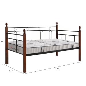 Sofa bed with mattress Reven HM10755 metal & rubber wood in old dirty color) oak-mattress 90X190CM.