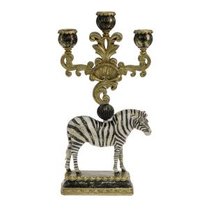 Zebra polyresin candlestick - metallic gold - white - black 24X9.5X46CM