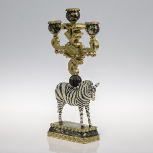 Zebra polyresin candlestick - metallic gold - white - black 24X9.5X46CM