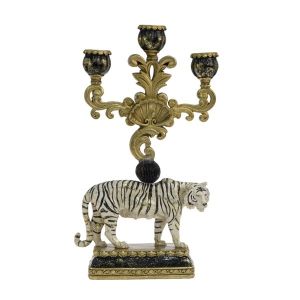 Polyresin candlestick - metallic gold - white - black 24X9.5X42.5CM