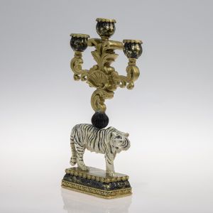 Polyresin candlestick - metallic gold - white - black 24X9.5X42.5CM