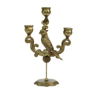 Polyresin parrot candlestick - metallic gold 26X12.5X40.5CM