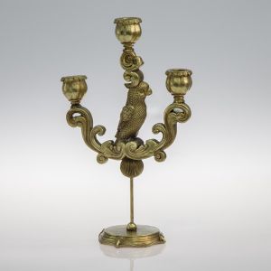 Polyresin parrot candlestick - metallic gold 26X12.5X40.5CM