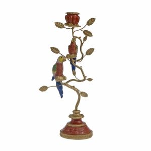 Candlestick parrot polyresin - metallic red - gold 14X9X32.5CM