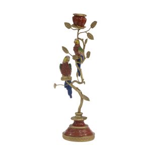 Candlestick parrot polyresin - metallic red - gold 14X9X32.5CM