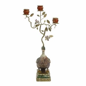 Candlestick duck made of polyresin - metallic red - gold - green 22.5X18X48CM