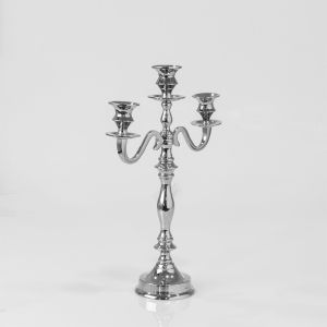 Candlestick with 3 positions, metallic, silver, 27X11X39CM