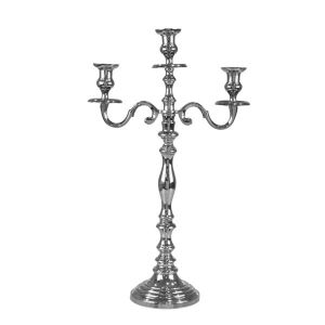 Candlestick with 3 positions, metallic, silver, 34X15X58CM